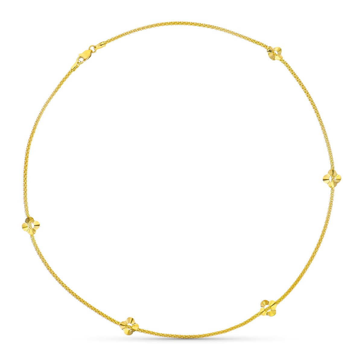 18K COLLAR ORO AMARILLO FLORES Y CADENA REDONDA ESPIGA 45CM