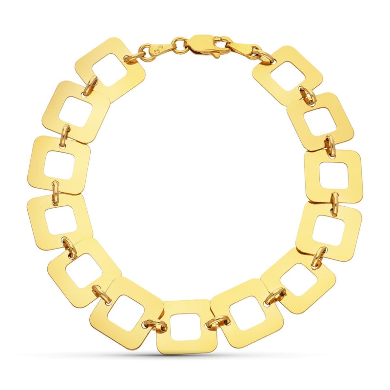 18K PULSERA ORO AMARILLO ESLABONES CUADRADOS 19CM ANCHO 12 MM