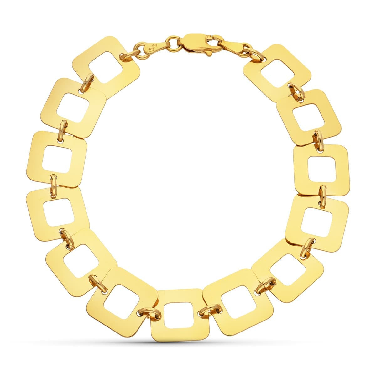 18K PULSERA ORO AMARILLO ESLABONES CUADRADOS 19CM ANCHO 12 MM