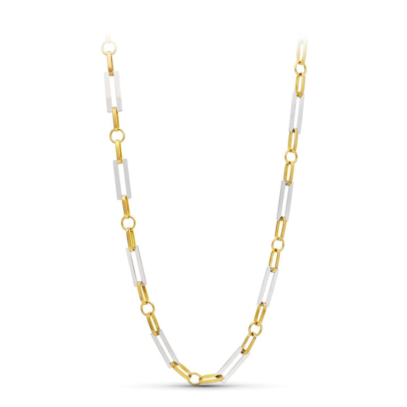 18K GARGANTILLA ORO BICOLOR ESLABONES RECTANGULARES 50CM