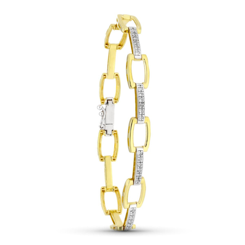 18K PULSERA ORO BICOLOR CON CIRCONITA 19CM ANCHO 8 MM
