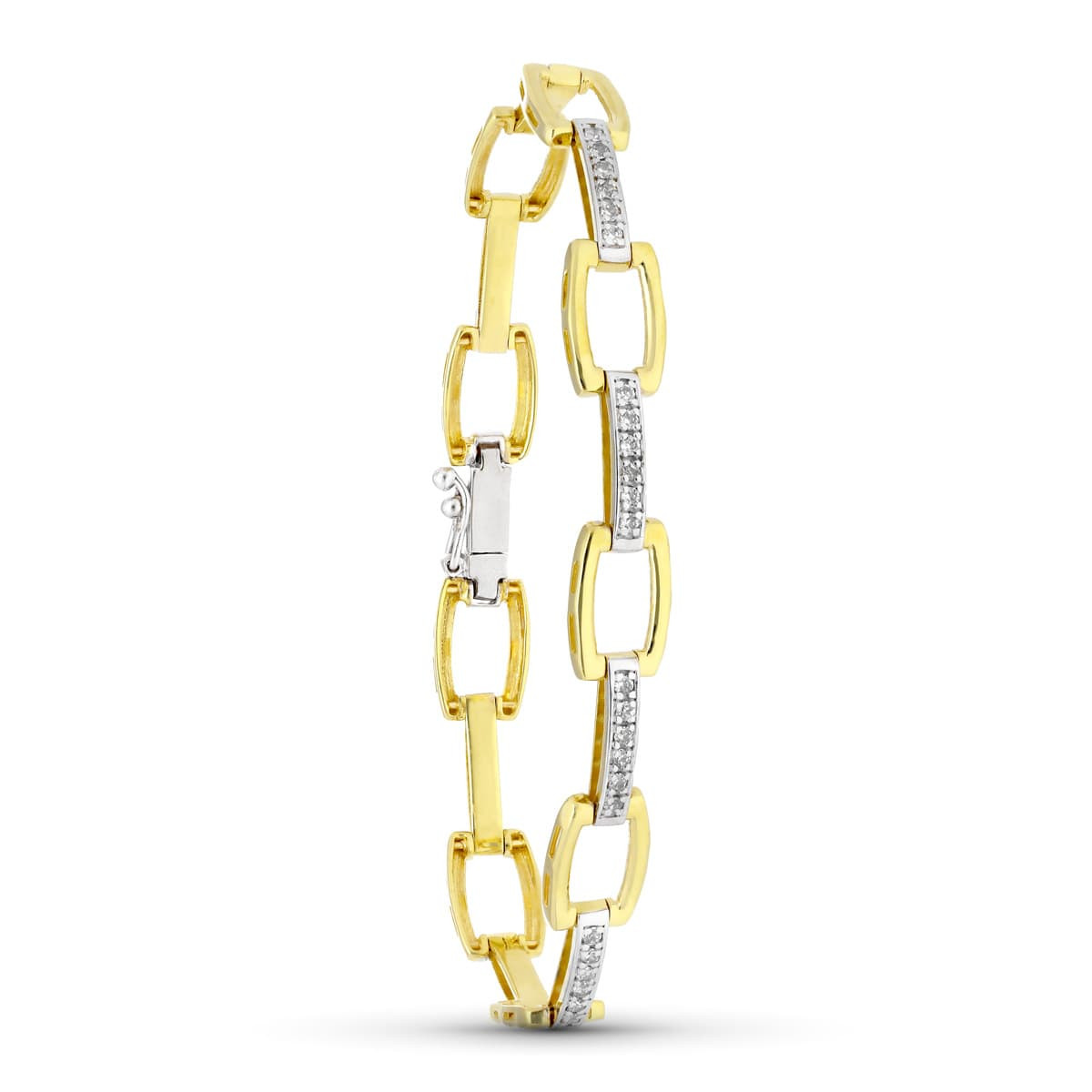 18K PULSERA ORO BICOLOR CON CIRCONITA 19CM ANCHO 8 MM