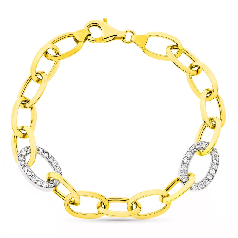 18K PULSERA BICOLOR ESLABONES ANCHO 11 MM LARGO 18.5 CM
