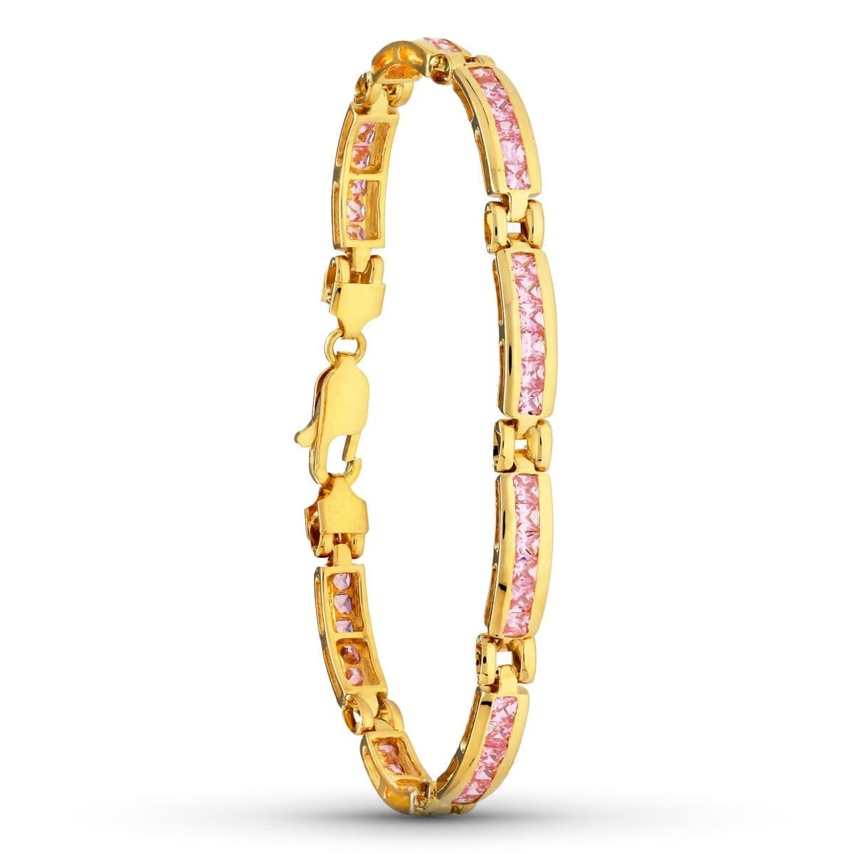 18K PULSERA ORO AMARILLO TRAMOS PIEDRAS ROSA