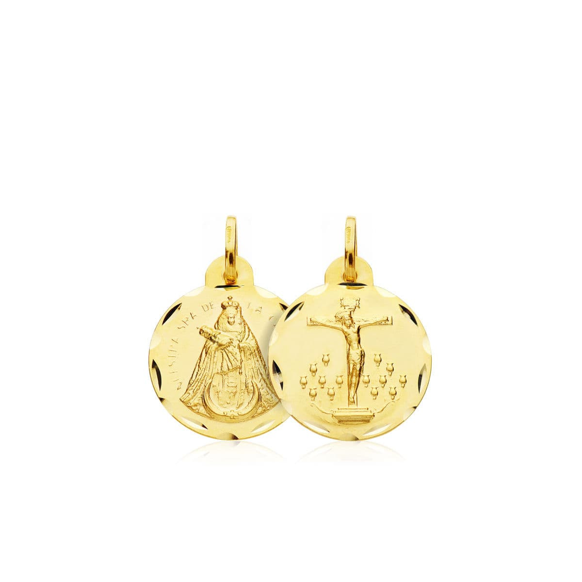 18K ESCAPULARIO ORO AMARILLO CRISTO DE LA LAGUNA VIRGEN DE LA CANDELARIA 16 MM