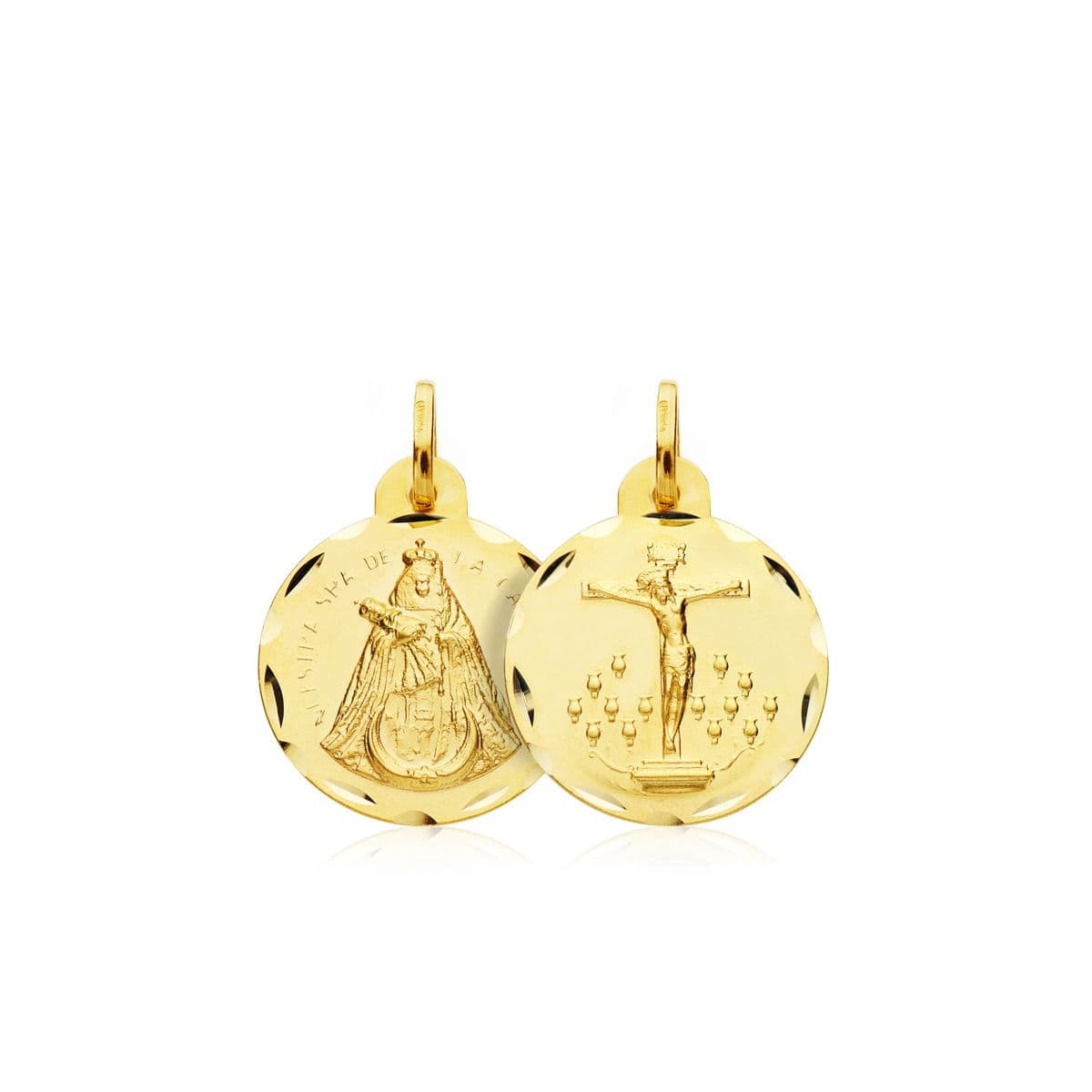 18K ESCAPULARIO ORO AMARILLO CRISTO DE LA LAGUNA VIRGEN DE LA CANDELARIA 18 MM