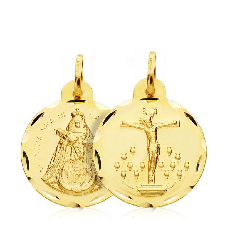 18K ESCAPULARIO ORO AMARILLO CRISTO DE LA LAGUNA VIRGEN DE LA CANDELARIA 20 MM