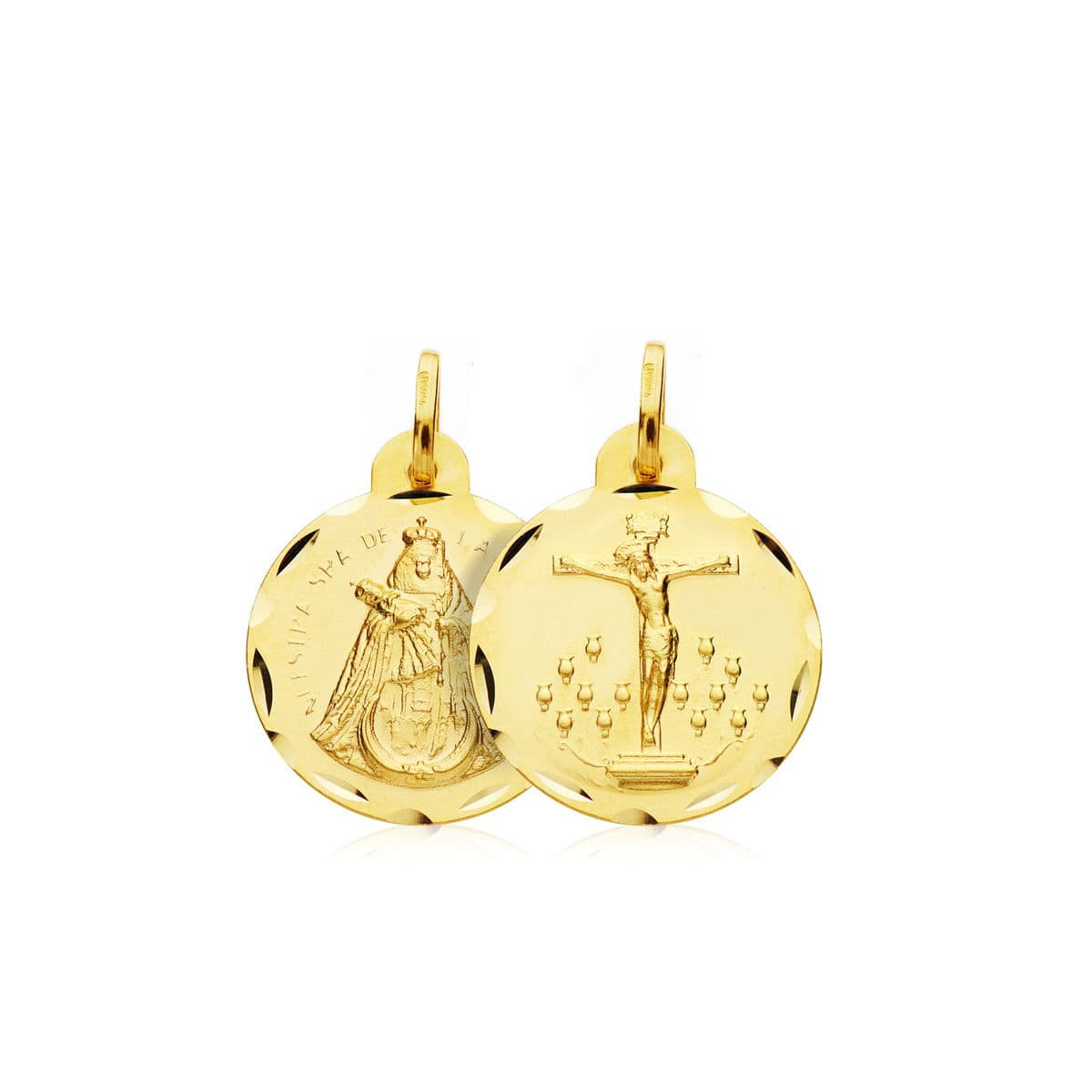 18K ESCAPULARIO ORO AMARILLO CRISTO DE LA LAGUNA VIRGEN DE LA CANDELARIA 20 MM