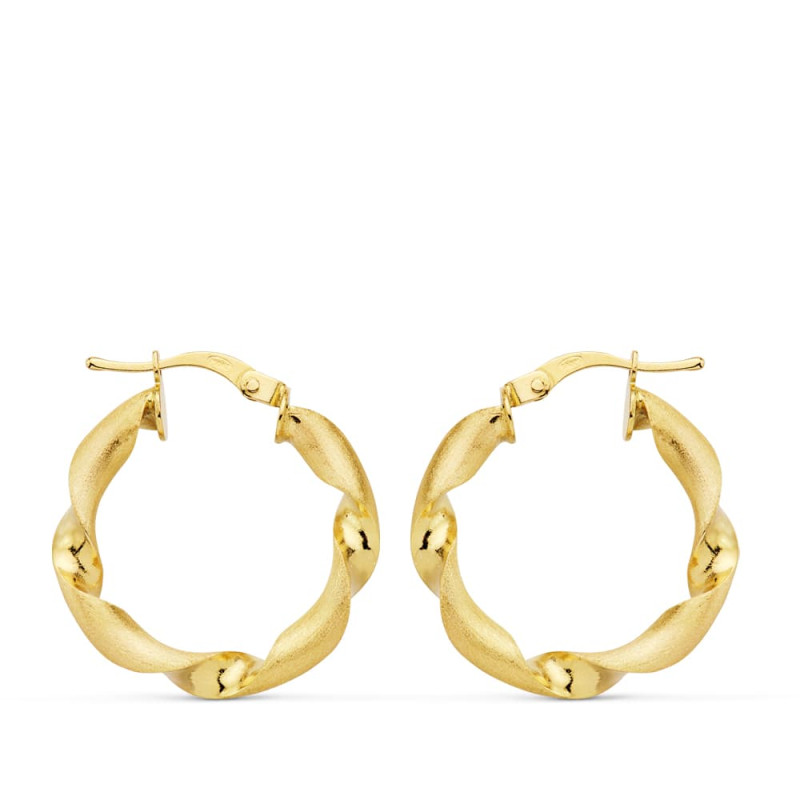 18K AROS ORO AMARILLO MATE Y BRILLO HUECOS 22 MM
