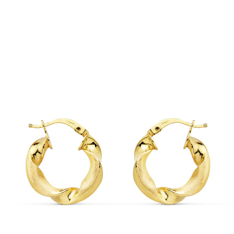 18K AROS ORO AMARILLO MATE Y BRILLO HUECOS 18 MM