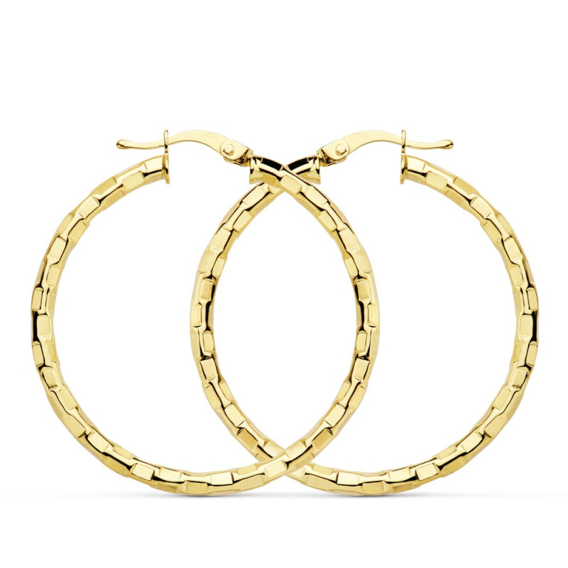 18K AROS ORO AMARILLO HUECOS CUADRADOS 34 MM