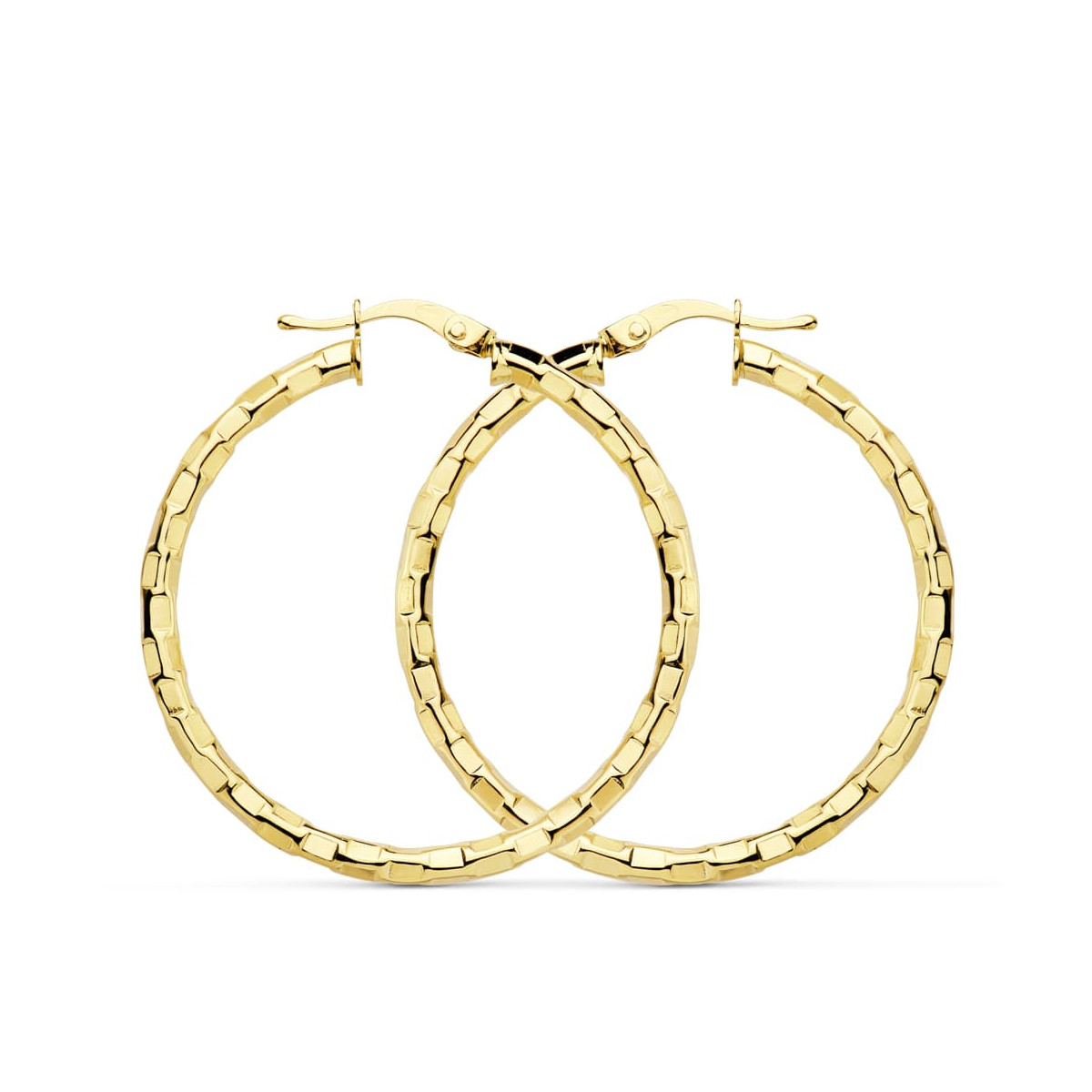 18K AROS ORO AMARILLO HUECOS CUADRADOS 34 MM