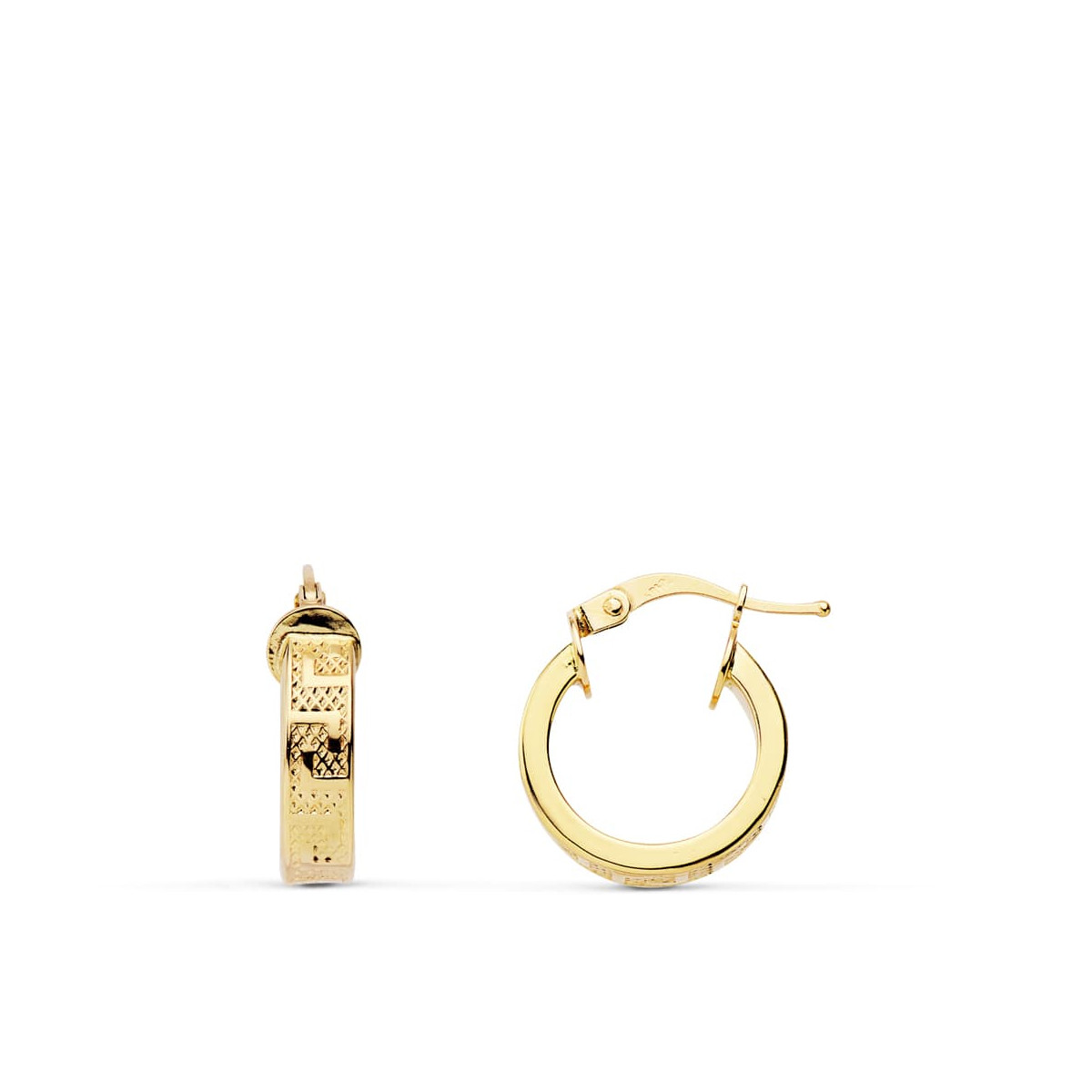 18K AROS ORO AMARILLO GRECA HUECOS 14 MM ANCHO 4MM