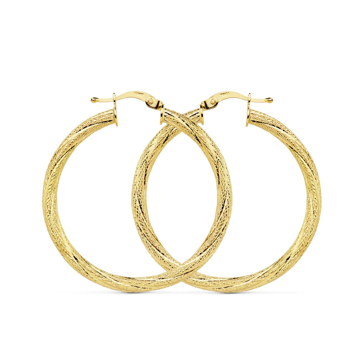 18K AROS ORO AMARILLO HUECOS GRANILLADOS 29 MM