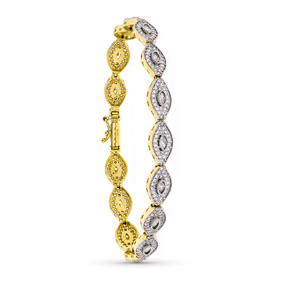 18K PULSERA ORO BICOLOR CIRCONITA Y PIEDRAS 19CM