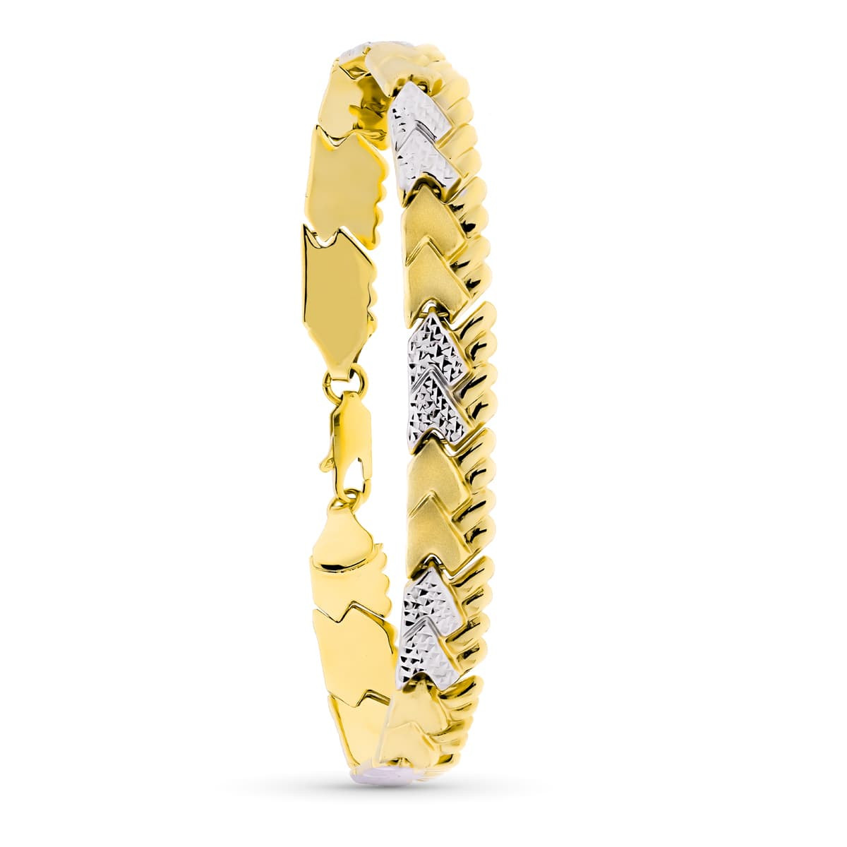 18K PULSERA ORO BICOLOR ESTAMPACION 19CM