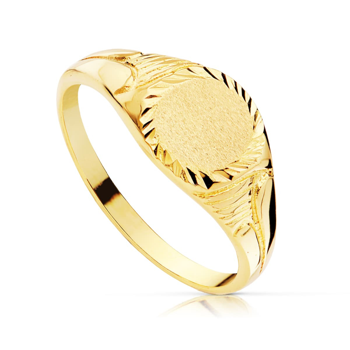 18K SELLO ORO AMARILLO MACIZO TALLADO ZONA GRABADO OVAL 7.5 X 6.5 MM