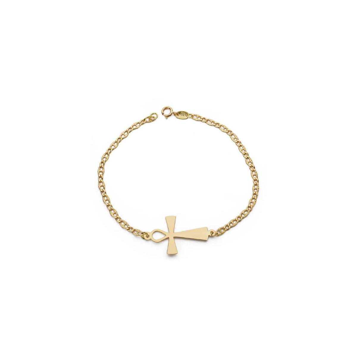 18K PULSERA ORO AMARILLO CRUZ DE LA VIDA EGIPCIA 19CM . AMULETO EGIPCIO ANKH