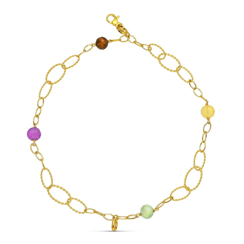 18K PULSERA ORO AMARILLO ESLABONES Y PIEDRAS