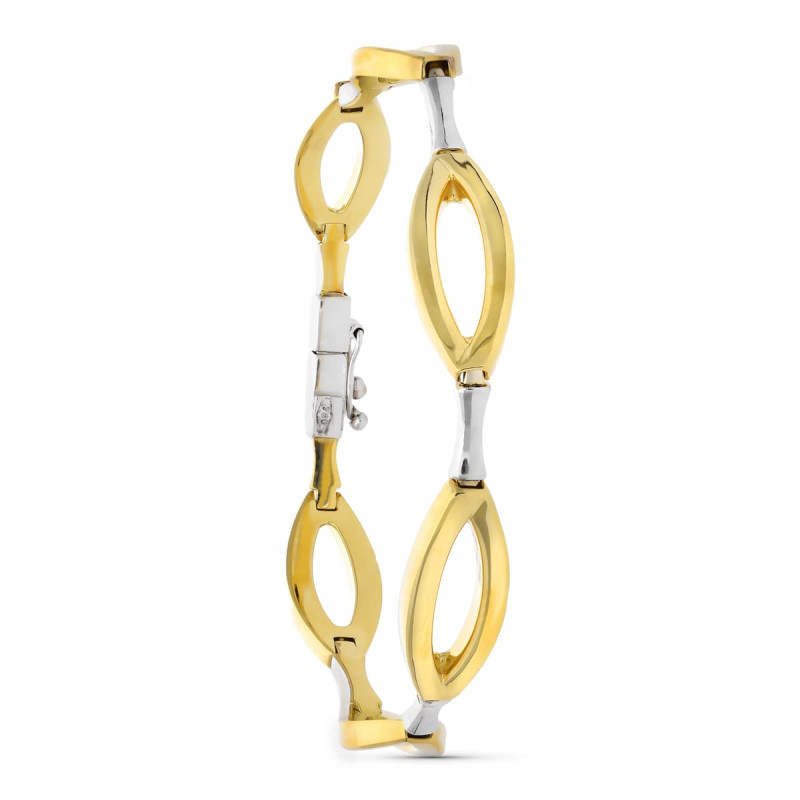18K PULSERA ORO BICOLOR ESLABONES OVALES 19CM