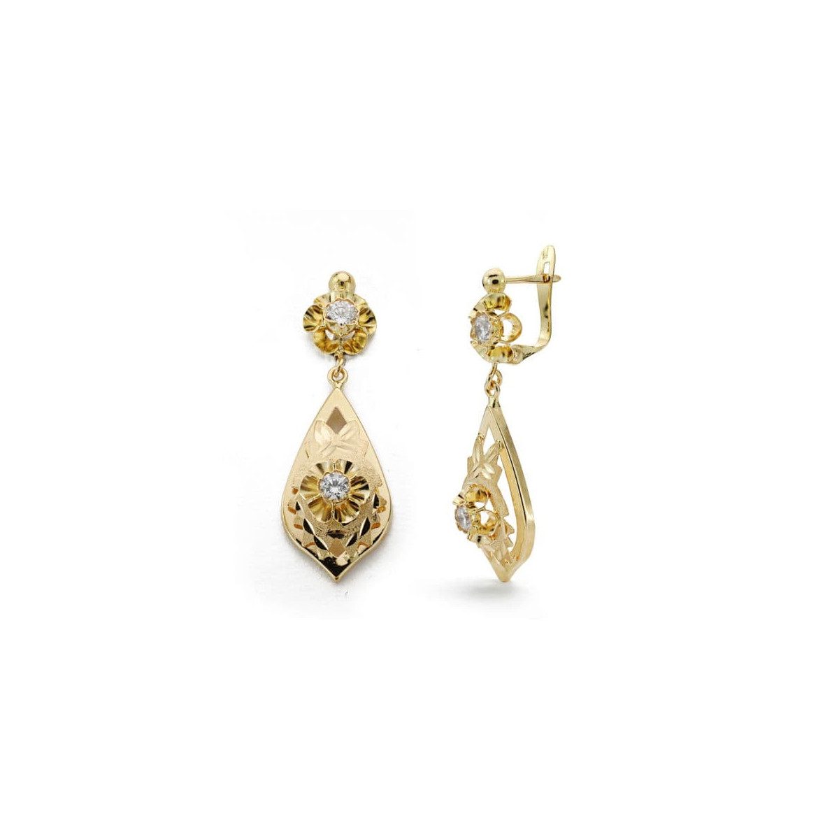 18K PENDIENTES CUBANAS ORO AMARILLO CUBANA LAPIDADA CIRCONITA 31X11 MM CIERRE CATALÁN