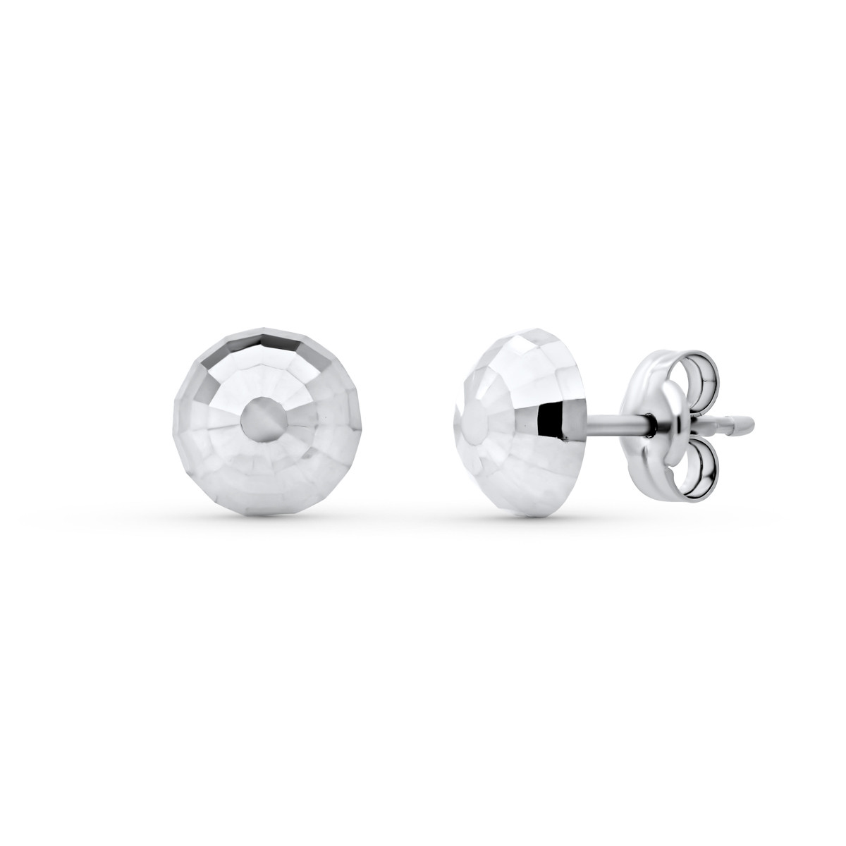 18K PENDIENTES ORO BLANCO MEDIA BOLA TALLADA 6 MM