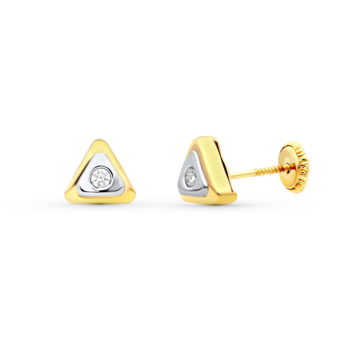 18K PENDIENTES ORO BICOLOR TRIANGULO 7X7 MM