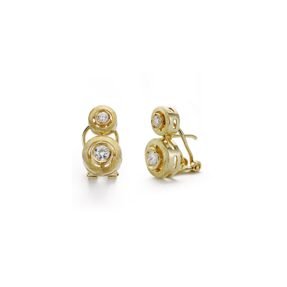 18K PENDIENTES ORO AMARILLO TU Y YO 2 CIRCONITA 16X9 MM CIERRE CATALÁN