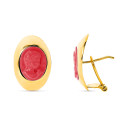 18K PENDIENTES ORO AMARILLO CAMAFEO CORALINA 20X13 MM CIERRE OMEGA