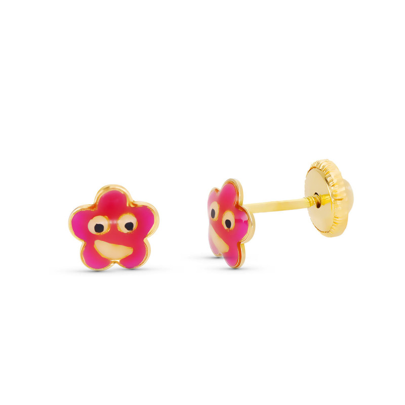18K PENDIENTES ORO AMARILLO LARGOS DOBLE CUERPO CIERRE TUERCA