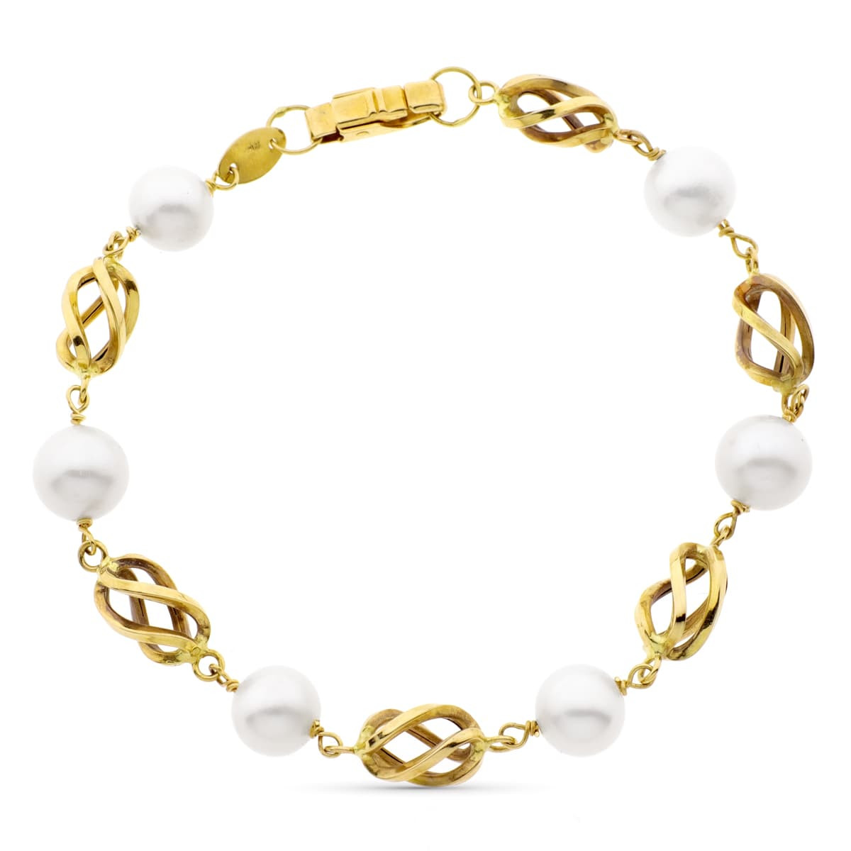 18K PULSERA ORO AMARILLO CON JAULA Y PERLA CULATIVADAS 8 MM