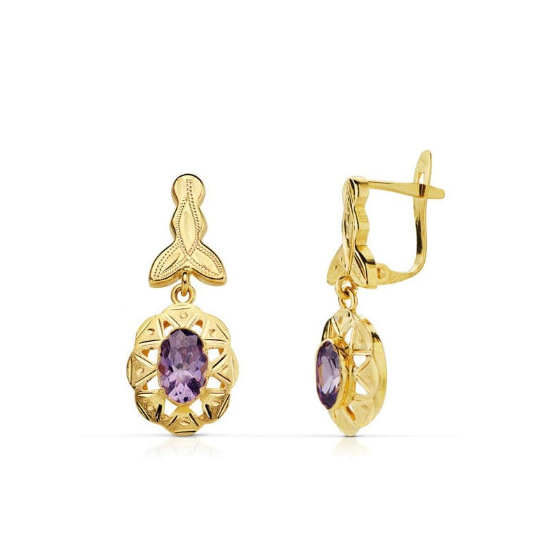 18K PENDIENTES ORO AMARILLO CUBANAS AMATISTA 23X10 MM CIERRE CATALÁN