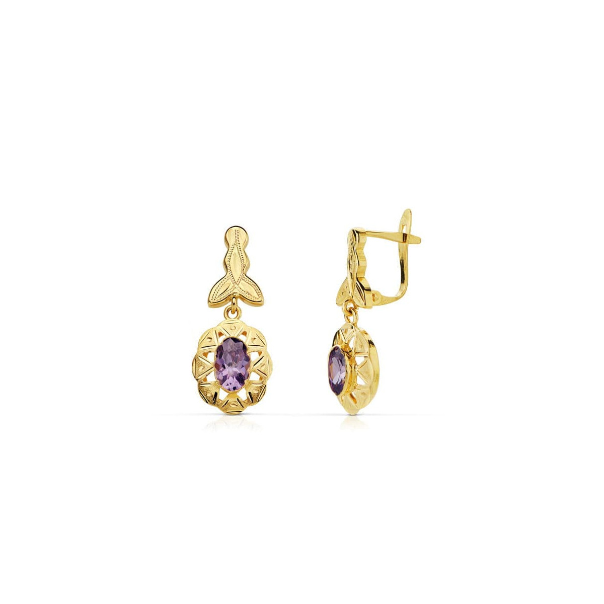 18K PENDIENTES ORO AMARILLO CUBANAS AMATISTA 23X10 MM CIERRE CATALÁN