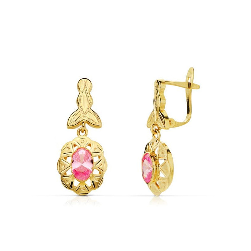 18K PENDIENTES ORO AMARILLO CUBANAS ROSA 23X10 MM CIERRE CATALÁN