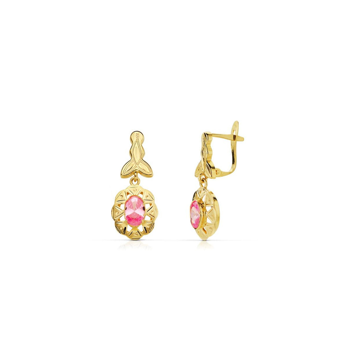 18K PENDIENTES ORO AMARILLO CUBANAS ROSA 23X10 MM CIERRE CATALÁN
