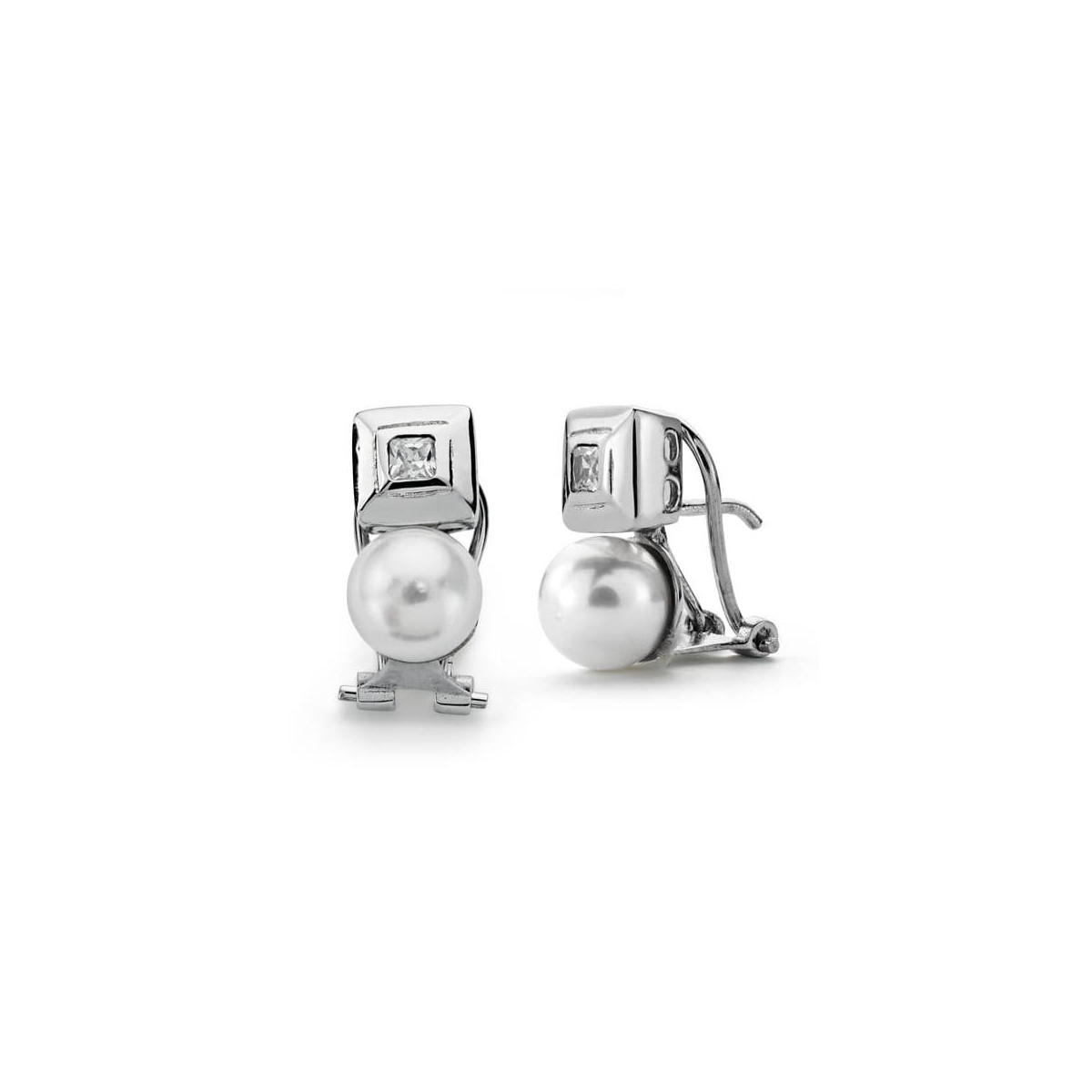 18K PENDIENTES PERLA CULTIVADA 7 MM14X7 MM ORO BLANCO CIERRE OMEGA