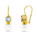 18K PENDIENTES ORO AMARILLO PERLA CULTIVADA 7 MM AGUAMARINA CIERRE GANCHO 18K PENDIENTES ORO AMARILLO PERLA CULTIVADA 7 MM AGUAMARINA CIERRE GANCHO
