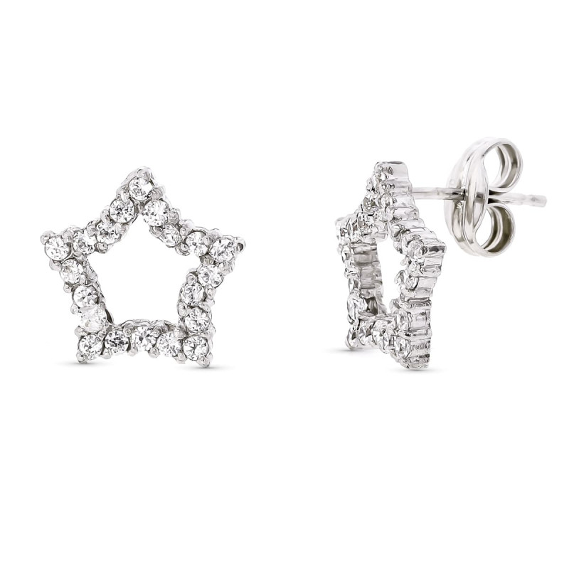 18K PENDIENTES ORO BLANCO ESTRELLA 12X12 MM CIERRE PRESION
