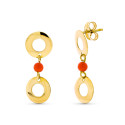 18K PENDIENTES ORO AMARILLO LARGOS DOS CIRCULOS Y CORAL CIERRE PRESIÓN 18K PENDIENTES ORO AMARILLO LARGOS DOS CIRCULOS Y CORAL CIERRE PRESIÓN