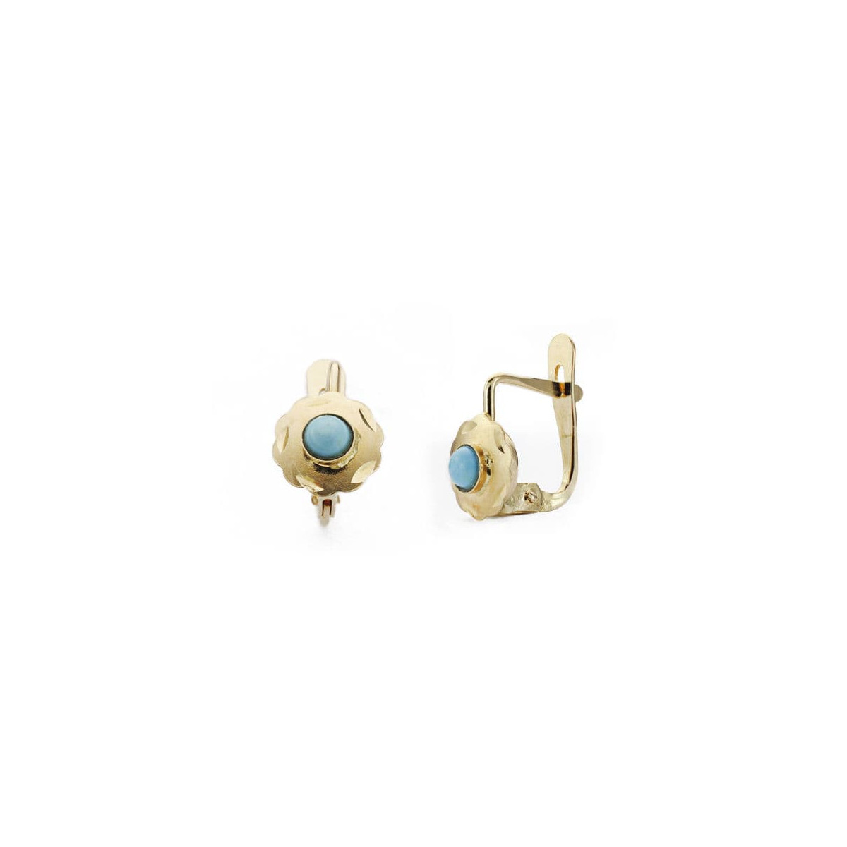 18K PENDIENTES ORO AMARILLO CUBANAS TURQUESA 6X6 MM CIERRE CATALAN