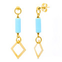 18K PENDIENTES ORO AMARILLO TURQUESA ROMBO PRESION 18K PENDIENTES ORO AMARILLO TURQUESA ROMBO PRESION
