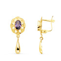18K PENDIENTES ORO AMARILLO CUBANAS CON AMATISTA 23X9 MM CIERRE CATALAN 18K PENDIENTES ORO AMARILLO CUBANAS CON AMATISTA 23X9 MM CIERRE CATALAN