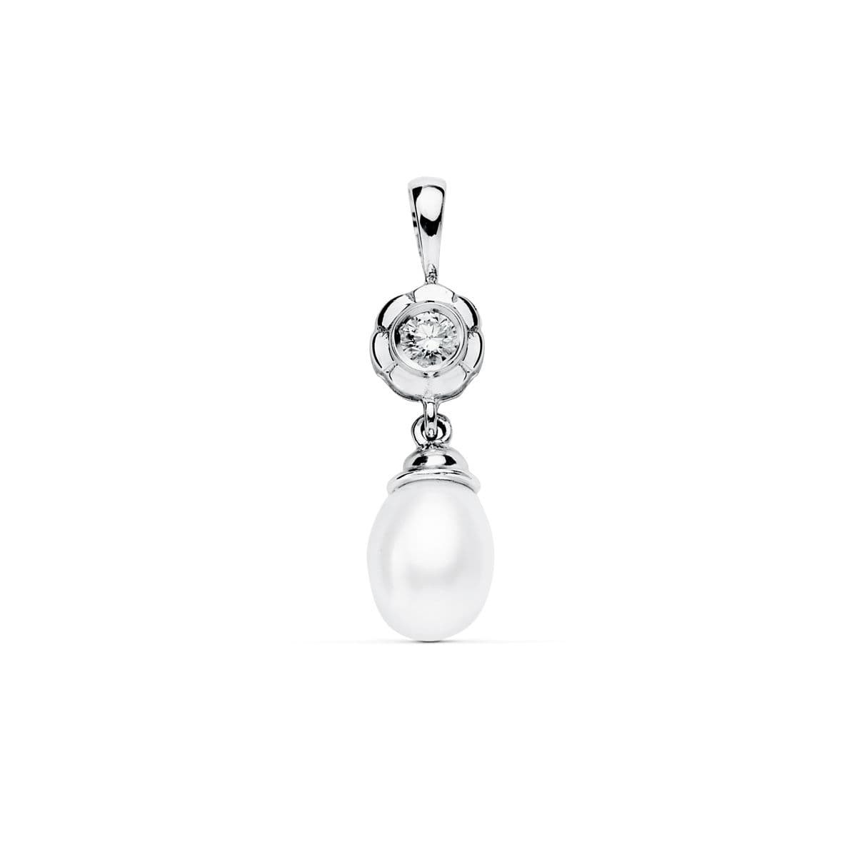 18K COLGANTE ORO BLANCO CHATON Y PERLA 22X8 MM