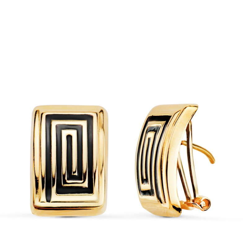 18K PENDIENTES ORO AMARILLO ESMALTE NEGRO. 16 X 11 MM. CIERRE OMEGA