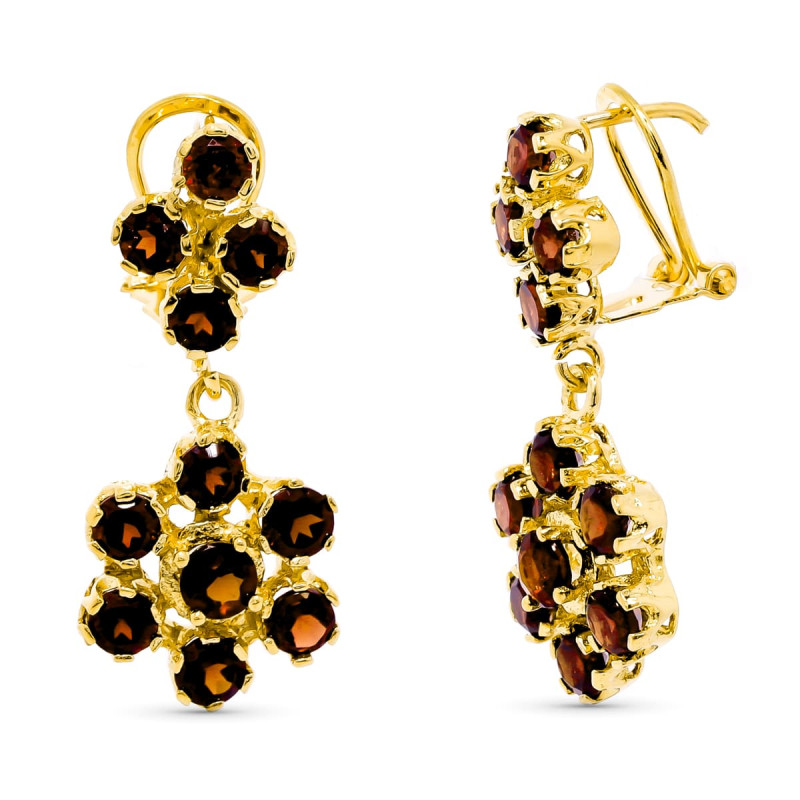 18K PENDIENTES ORO AMARILLO LARGOS GRANATES 30X13 MM CIERRE OMEGA