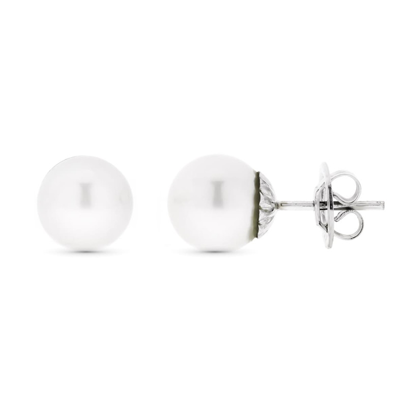 18K PENDIENTES ORO BLANCO Y PERLA AUSTRALIANA 9 MM CIERRE PRESION