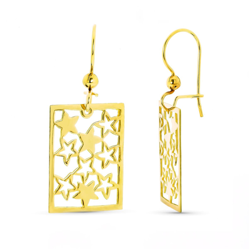 18K PENDIENTES ORO AMARILLO LASER CUADRADO CIERRE GANCHO