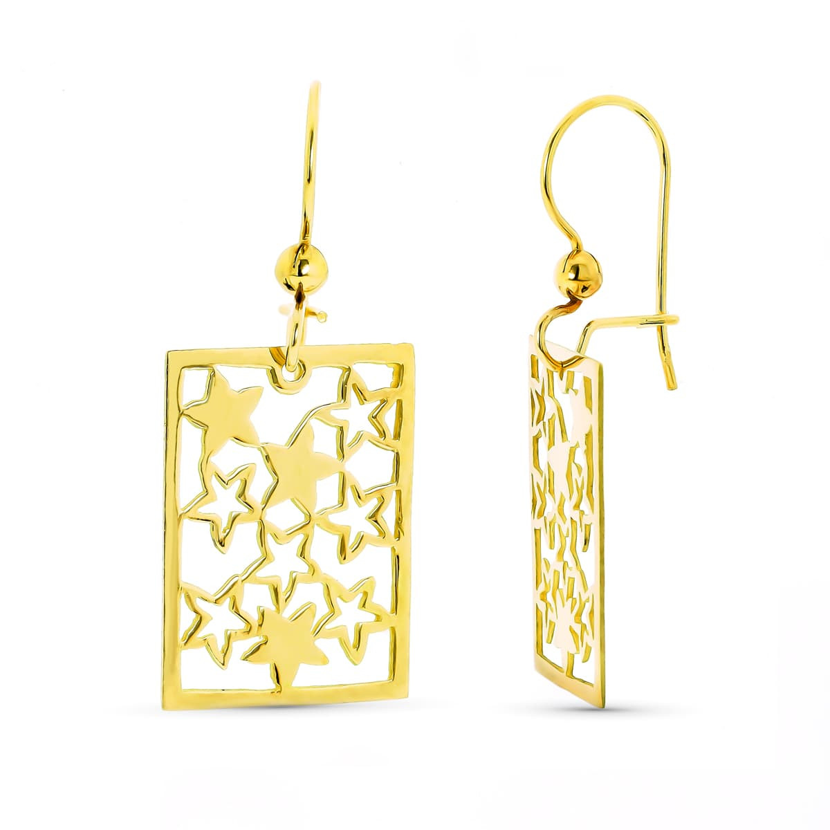 18K PENDIENTES ORO AMARILLO LASER CUADRADO CIERRE GANCHO