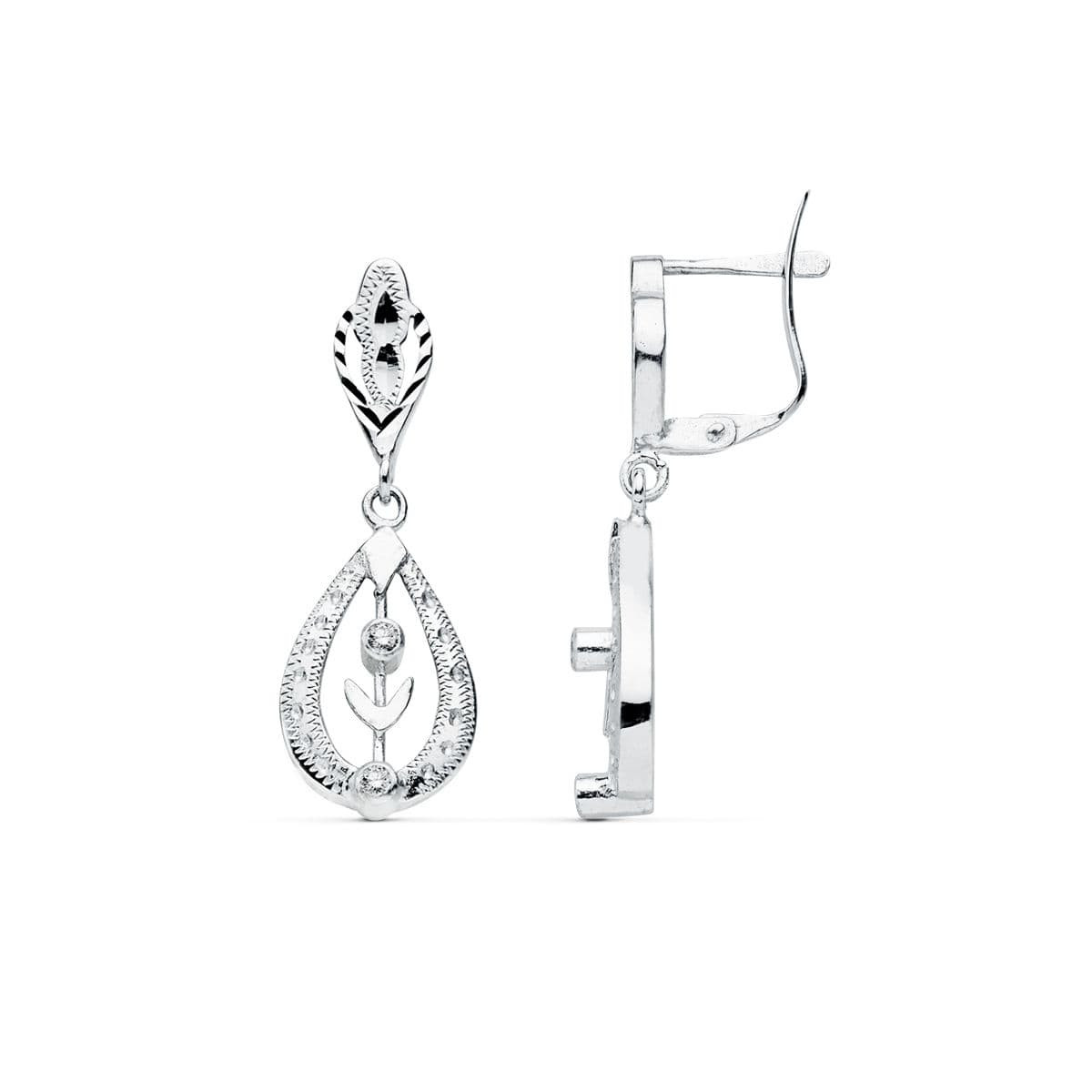 18K PENDIENTES CUBANAS ORO BLANCO 29X10 MM CIERRE CATALAN