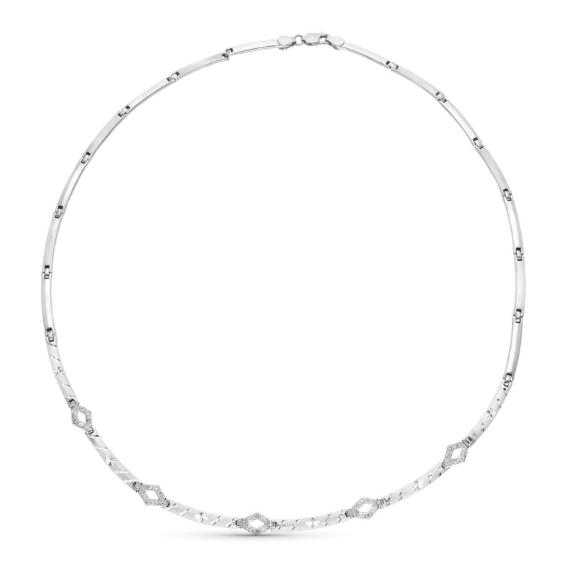 18K GARGANTILLA ORO BLANCO MATE Y BRILLO TALLADO CON CIRCONITAS